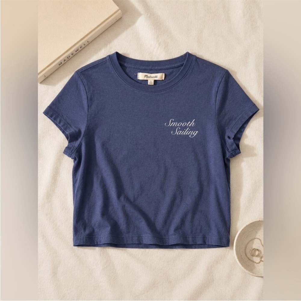 Madewell Day In The Sun Graphic Tee Womens L Blue Smooth Sailing Crop Top - Picture 2 of 8